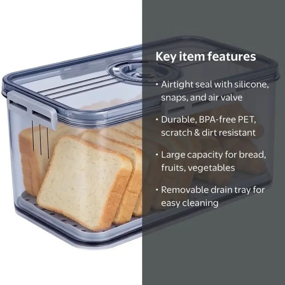 Bread Box for Kitchen Counter Airtight,Time Recording Bread Storage